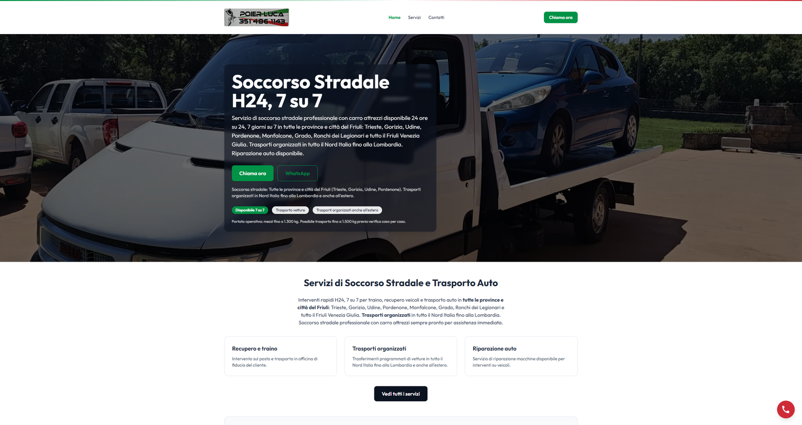 Sito web SoccorsoStradalePoier.com - Soccorso stradale H24 Friuli sviluppato da Alessandro Falcone